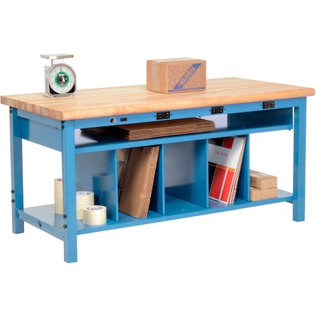 Global Industrial Packing Workbench W/Lower Shelf & Power, Maple Safety Edge, 72inW x 36inD 412471B